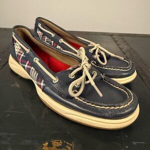 Sperry Top Sider Womens STS90318 Laguna Navy Red Plaid Boat Shoes SZ 9.5
